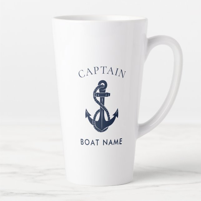 Custom Nautical Captain Boat Anchor Navy Latte Mug (Right)