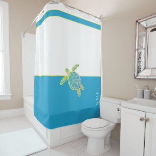 Custom Nautical Coastal Sea Turtle Teal Blue Shower Curtain