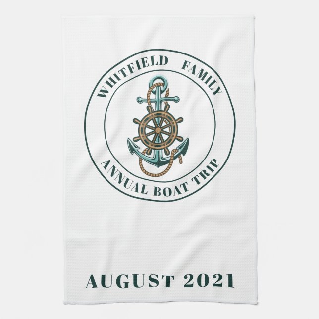 Custom Nautical Family Summer Beach Vacation Tea Towel (Vertical)