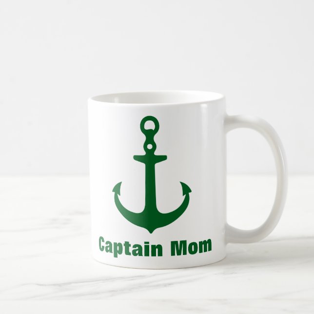 Custom Nautical Forest Green Anchor Mug (Right)