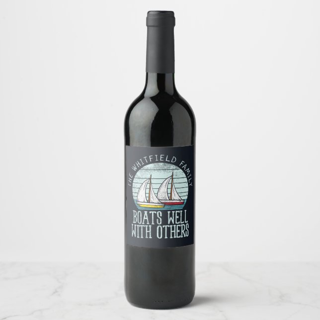 Custom Nautical Matching Family Boating Adventure Wine Label (Front)