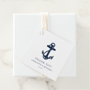 Custom Nautical Navy Blue Anchor Coastal Wedding Favour Tags