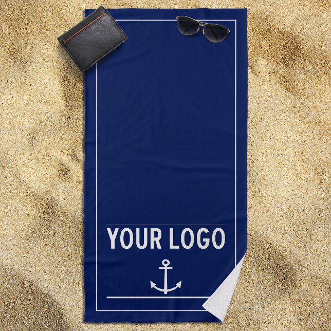 ⚓ Custom Nautical Navy Blue Beach Towel  (Easily Add Your Logo for a Custom Nautical Beach Towel)