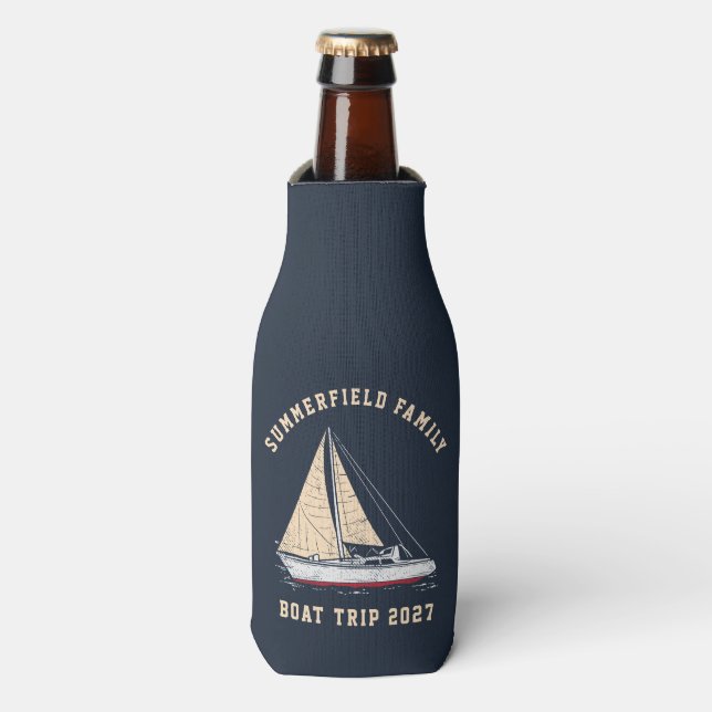 Custom Nautical Sailing Matching Family Boat Trip Bottle Cooler (Bottle Front)