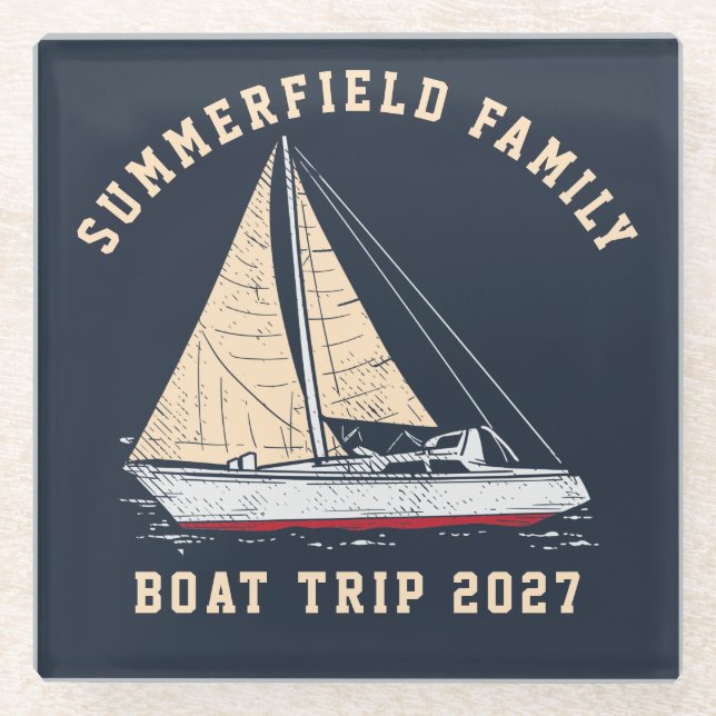 Custom Nautical Sailing Matching Family Boat Trip Glass Coaster (Front)