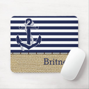 Custom Nautical Trendy Anchor Stripes Pattern Mouse Pad