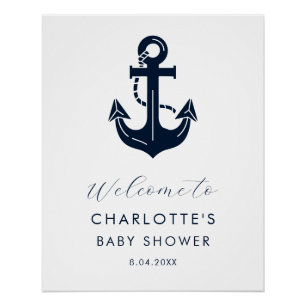 Custom Navy Anchor Baby Shower Welcome Poster
