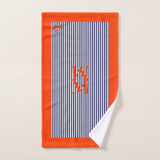Custom Navy And Orange Nautical Design Bath Towel Set