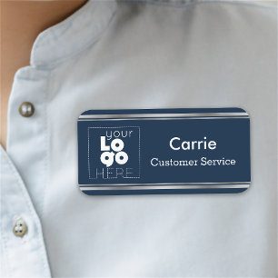 Custom Navy and Silver Business Logo Name Tag