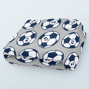 Custom Navy Blue and Grey Soccer Ball Pattern Fleece Blanket