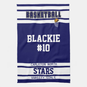Custom Navy Blue and White 🏀 Basketball Tea Towel