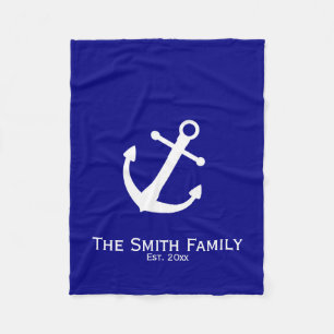 Custom Navy Blue and White Nautical Anchor Blanket