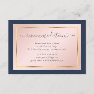 Custom Navy Blue Blush Gold Wedding Accommodation Enclosure Card