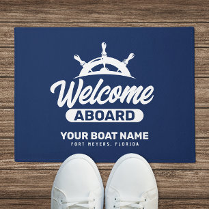  Custom Navy Blue Boat Name Welcome Aboard Doormat