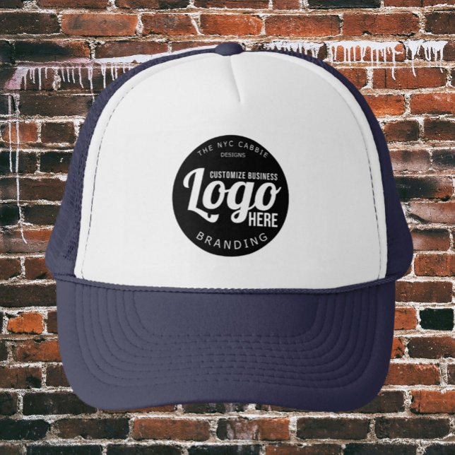 Custom Navy Blue Business Logo Company Employee  Trucker Hat (blue custom logo hat)