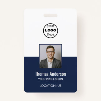Custom Navy Blue Business Logo Employee Photo ID ID Badge