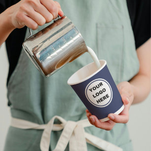 Custom Navy Blue Business Logo Expresso Barista Paper Cups