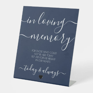 Custom Navy Blue Calligraphy Memorial Pedestal Sign
