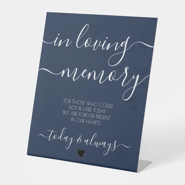 Custom Navy Blue Calligraphy Memorial Pedestal Sign (Front)