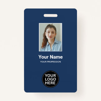 Custom Navy Blue Employee Photo ID Logo Name Badge ID Badge