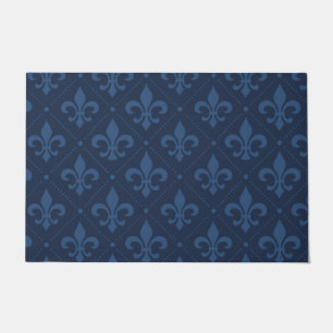Custom Navy Blue Fleur de Lis Outdoor Doormat