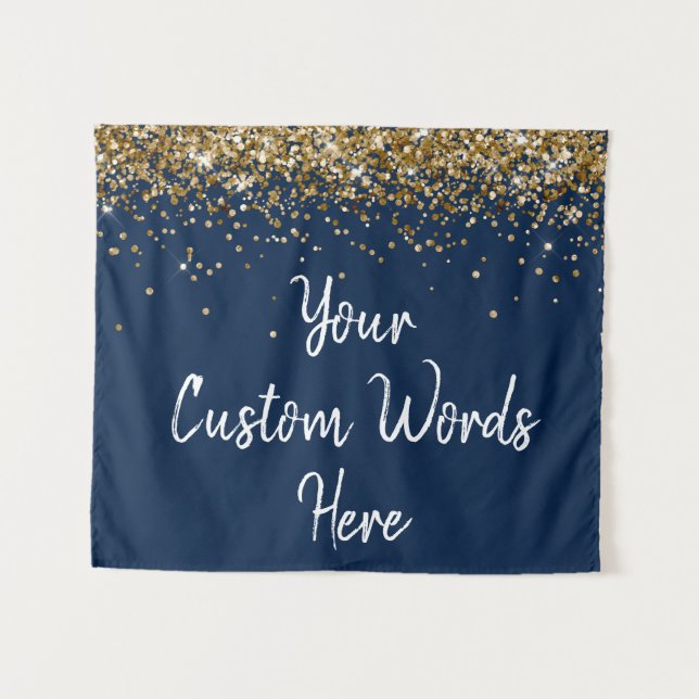 Custom Navy Blue Gold Birthday Party Photo Booth Tapestry (Front (Horizontal))