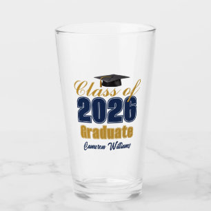 Custom Navy Blue Gold Class of 2026 Graduation Glass