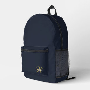 Custom Navy Blue Gold Initial Monogram Boy Sport Printed Backpack