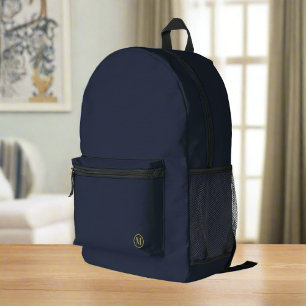 Custom Navy Blue Gold Initial Monogram Boy Sport Printed Backpack