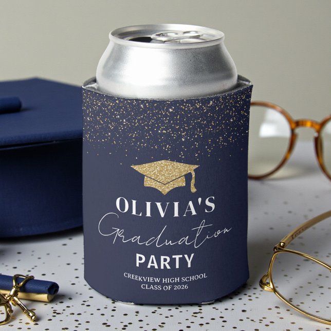 Custom Navy Blue Graduation Party Can Cooler (Creator Uploaded)