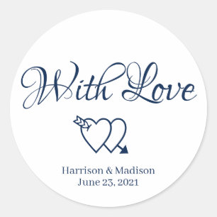 Custom navy blue hearts Wedding gift favour tag 