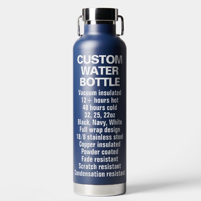 Custom NAVY BLUE Insulated Steel & Copper Bottle (Front)