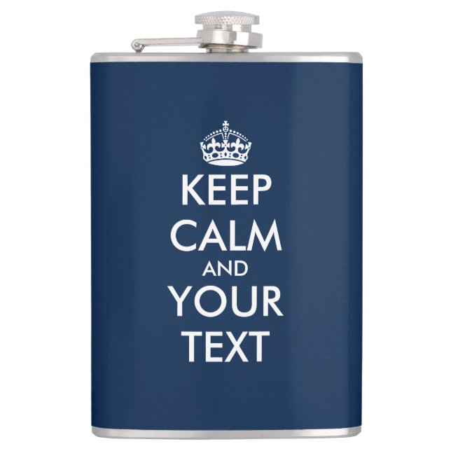Custom navy blue keep calm extra big drink flask (Front)