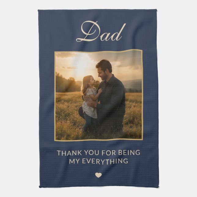 Custom Navy Blue Minimal Father’s Day Photo Tea Towel (Vertical)