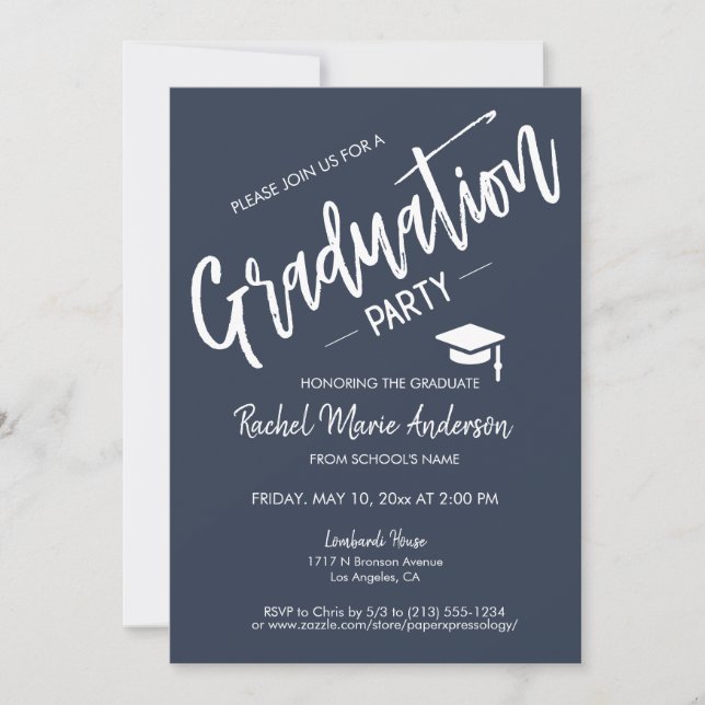 Custom Navy Blue Minimalist Graduation Party  Invitation (Front)