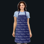 Custom navy blue name text modern pattern apron<br><div class="desc">Custom navy blue white name text modern pattern Apron.
you can change the name or text.

Great for cooks,  chefs,  pottery,  ceramics,  crafts,  work,  kitchen,  baking,  bbq,  grill,  and also businesses and stores,  etc</div>