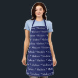 Custom navy blue name text modern pattern apron<br><div class="desc">Custom navy blue white name text modern pattern Apron.
you can change the name or text.

Great for cooks,  chefs,  pottery,  ceramics,  crafts,  work,  kitchen,  baking,  bbq,  grill,  and also businesses and stores,  etc</div>
