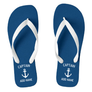 Custom navy blue nautical anchor boat captain jandals