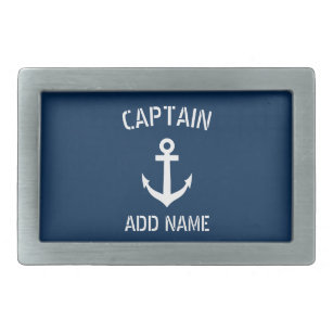 Custom navy blue nautical anchor boat captain rectangular belt buckle