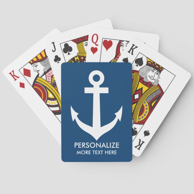 Custom navy blue nautical anchor playing cards (Back)