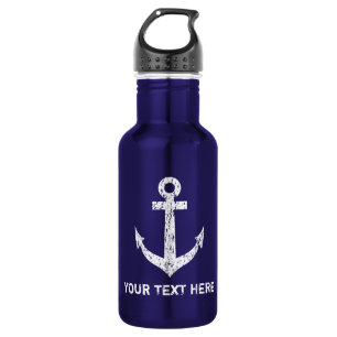 Custom navy blue nautical anchor water bottles