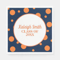Custom Navy Blue Orange Polka Dot Graduation Party