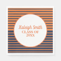Custom Navy Blue Orange Striped Graduation Party