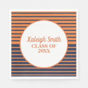 Custom Navy Blue Orange Striped Graduation Party Napkin