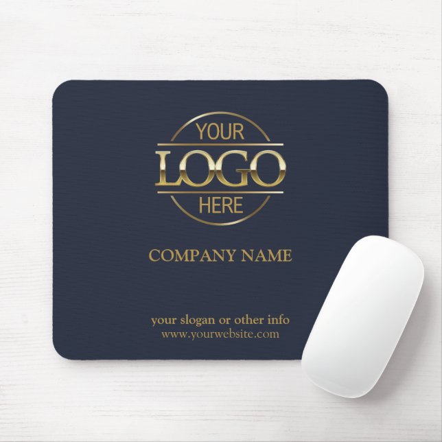 Custom Navy Blue Promotional Company Business Logo Mouse Pad (With Mouse)