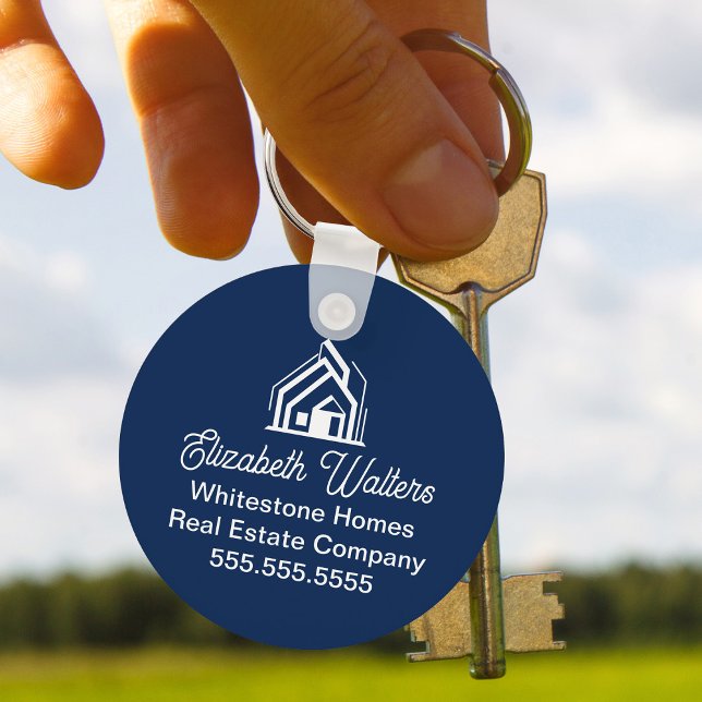 Custom Navy Blue Real Estate Company House Realtor Key Ring (Creator Uploaded)