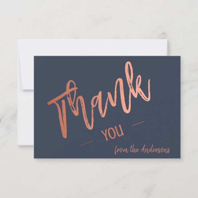 Custom Navy Blue Simple Rose Gold Flat Thank You  Card (Front)