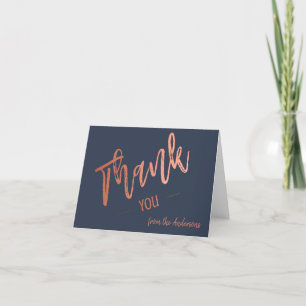 Custom Navy Blue Simple Script Rose Gold Thank You Card