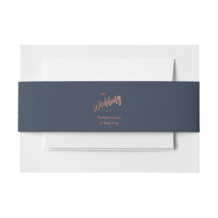 Custom Navy Blue Simple Script Rose Gold Wedding Invitation Belly Band