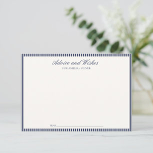 Custom Navy Blue Striped Preppy Baby Shower Advice Card